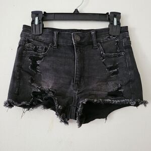 American Eagle Hi-Rise Shortie Black Distressed Shorts Raw Hem 4